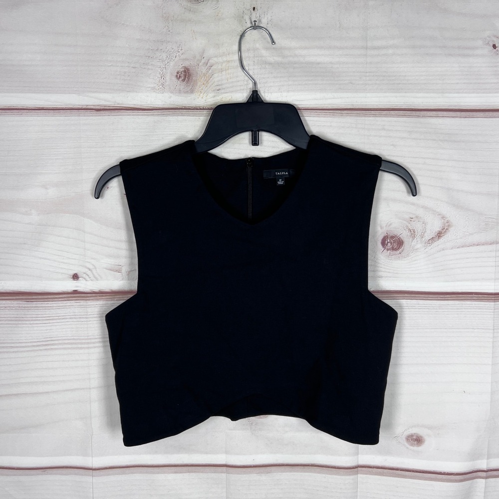 Talula Crop Top Women M Black V-Neck Sleeveless Ponte Knit Zipper Back Aritzia